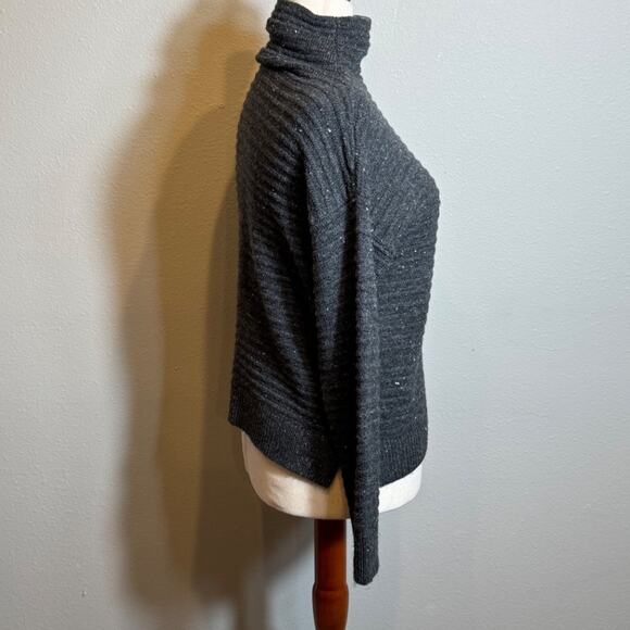 Madewell sweater heathered ribbed gray wool blend mockneck long sleeve top Sz M - Picture 4 of 8